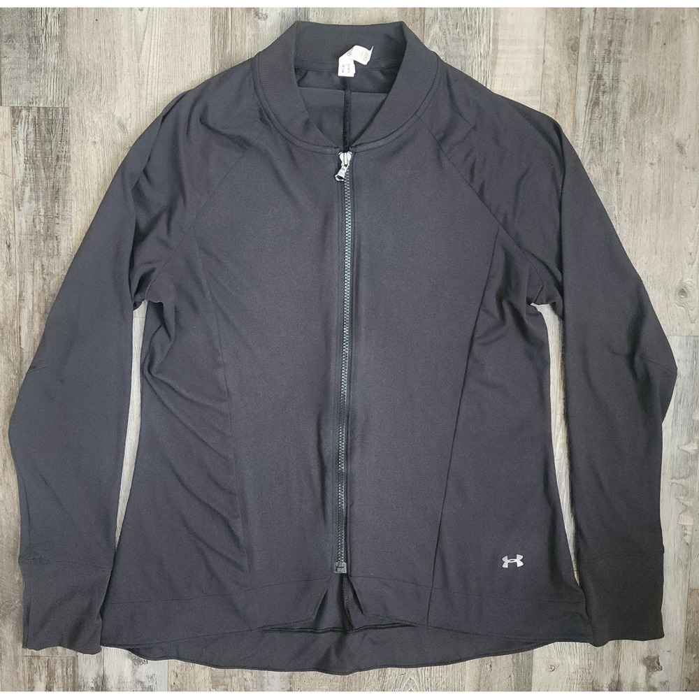 Under Armour Track Jacket Womens XL Black AllSeasonGear Fitted Full Zip Bomber